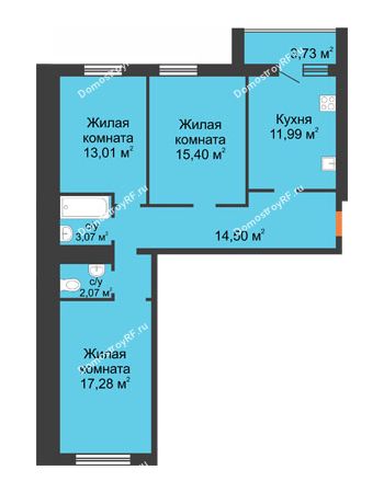 3 комнатная квартира 81,05 м² в ЖК Новая Самара, дом № 44