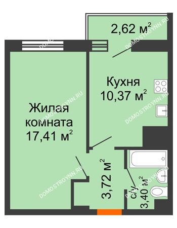 1 комнатная квартира 37,52 м² - ЖК Комарово