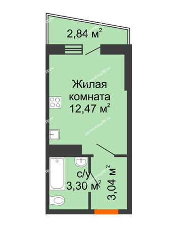 1 комнатная квартира 20,26 м² в ЖК Волна-1, дом 2 очередь (секция 4)