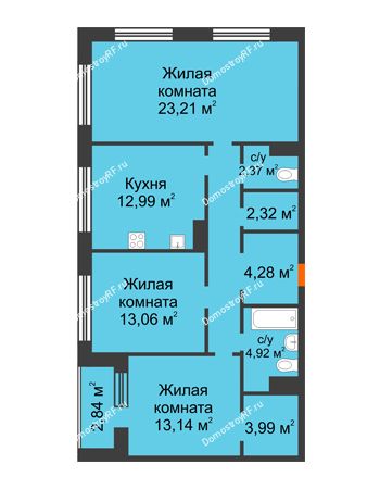 3 комнатная квартира 88,14 м² - ЖК ГОРОДСКОЙ КВАРТАЛ UNO (УНО)