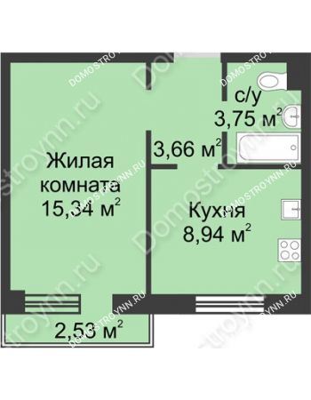 1 комнатная квартира 32,45 м² в ЖК Тридесятое (Экопарк Березовка), дом № 23