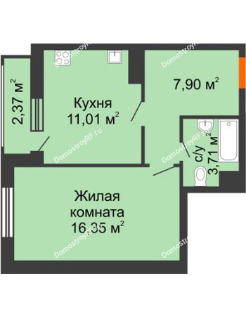 1 комнатная квартира 39,68 м² в ЖК intellect-Квартал (Интеллект-Квартал), дом 2 секция