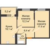 2 комнатная квартира 59 м² в ЖК Отражение, дом Литер 1.2 - планировка