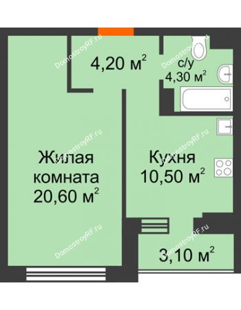 1 комнатная квартира 41,2 м² в МКР Почтовый, дом Литер 18