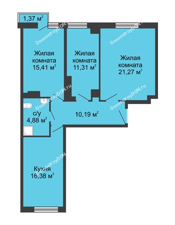 3 комнатная квартира 80,59 м² - ЖК Соборный