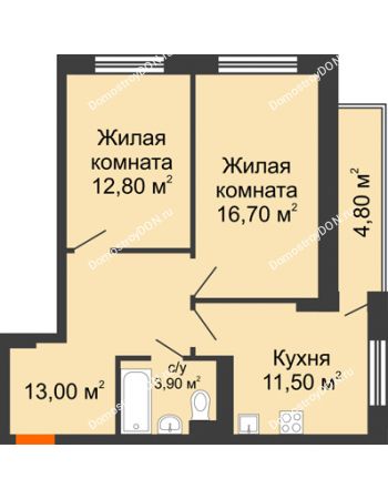 2 комнатная квартира 62,7 м² в ЖК На Тимошенко, дом № 1