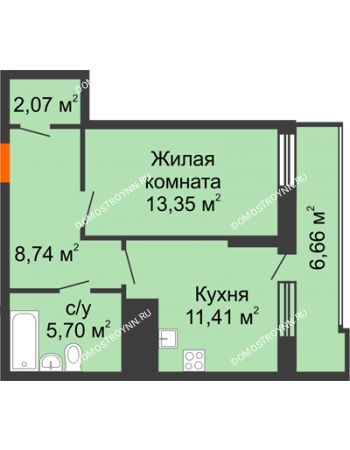 1 комнатная квартира 44,6 м² в ЖК Циолковский, дом № 5