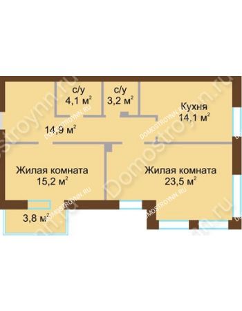 2 комнатная квартира 76,9 м² - ЖД по ул. Почаинская