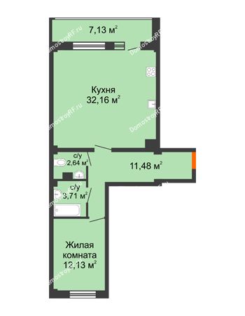 1 комнатная квартира 65,68 м² в Жилой район Берендей, дом № 14