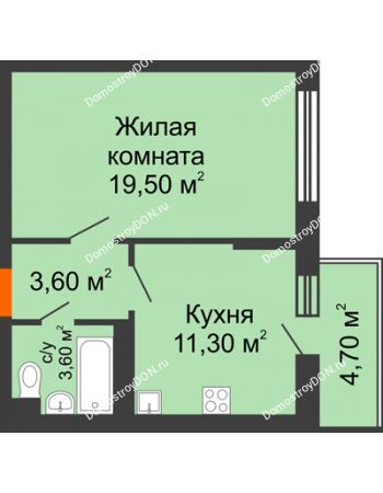1 комнатная квартира 40,4 м² в ЖК Династия, дом Литер 2