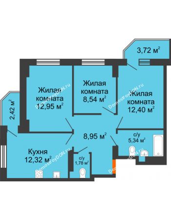 3 комнатная квартира 64,61 м² в ЖК Свобода, дом № 1