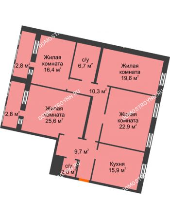4 комнатная квартира 134,7 м² - ЖД по ул. Варварская