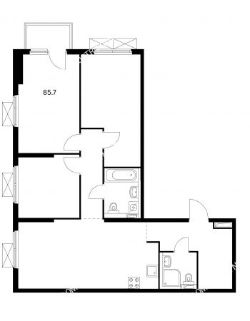 3 комнатная квартира 85,7 м² в ЖК Савин парк, дом корпус 1