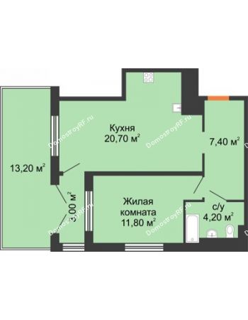 1 комнатная квартира 60,3 м² в ЖК Ожогино, дом ГП-6