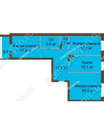 3 комнатная квартира 105,26 м² - ЖК Классика - Модерн