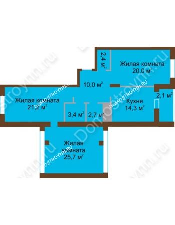 3 комнатная квартира 101,8 м² в ЖК Монолит, дом № 89, корп. 1, 2
