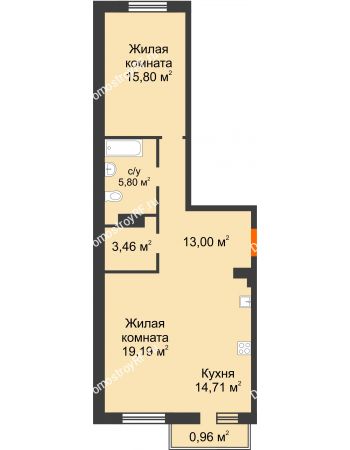 2 комнатная квартира 72,92 м² в ЖК Норма, дом № 2