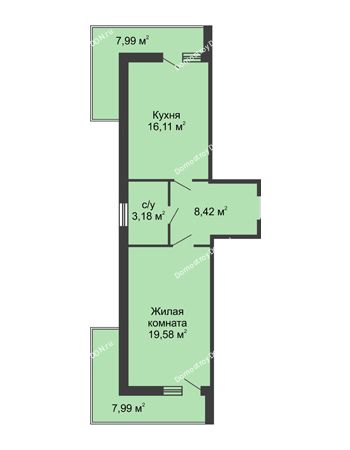 1 комнатная квартира 52,09 м² в ЖК Центральный, дом Литер 1
