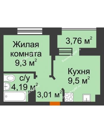 1 комнатная квартира 27,92 м² в ЖК Светлоград, дом Литер 16