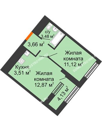 1 комнатная квартира 36,71 м² в ЖК Дом на Набережной, дом № 1