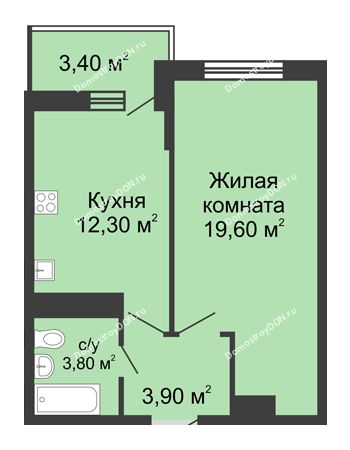 1 комнатная квартира 41,3 м² в ЖК Первый, дом Литер 2