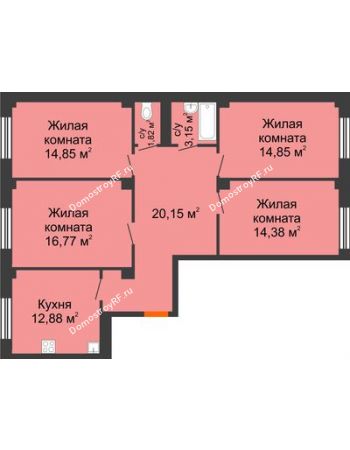 4 комнатная квартира 98,63 м² в ЖК Ясный, дом № 10