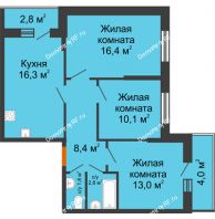 3 комнатная квартира 72,2 м² в ЖК Самолет, дом 2 очередь - Литер 3 - планировка