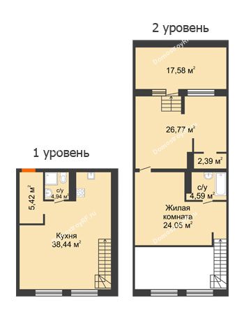 2 комнатная квартира 110,24 м² в ЖК Бунин, дом 1 этап, секции 11,12,13,14