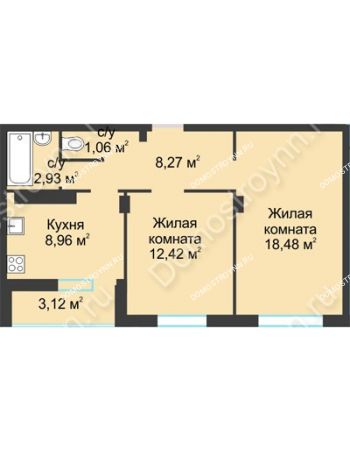 2 комнатная квартира 55,24 м² в ЖК На Вятской, дом № 3 (по генплану)