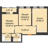 2 комнатная квартира 71,28 м² в ЖК Бунин, дом 1 этап, секции 11,12,13,14 - планировка