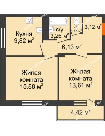 2 комнатная квартира 55,2 м² в ЖК Циолковский, дом № 5