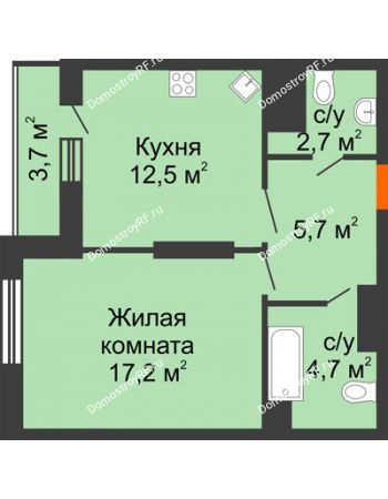 1 комнатная квартира 46,5 м² - ЖК Космолет