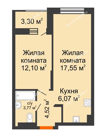 2 комнатная квартира 45,66 м² - ЖК ПАРК
