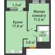 1 комнатная квартира 37,8 м² в ЖК Озерный парк, дом Корпус 5.1 - планировка