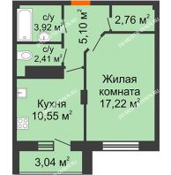 1 комнатная квартира 45,32 м² в ЖК Облака, дом № 2 - планировка