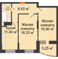 2 комнатная квартира 63,1 м² в ЖК Россинский парк, дом Литер 1 - планировка