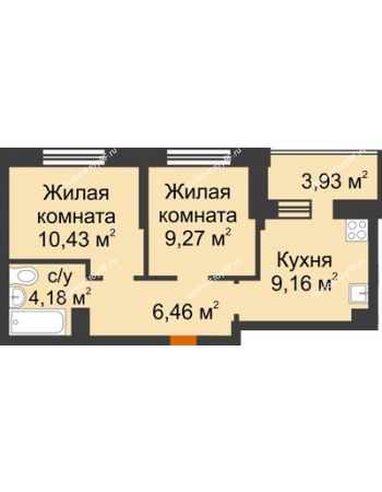 2 комнатная квартира 41,47 м² в ЖК Светлоград, дом Литер 16