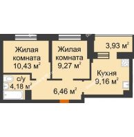 2 комнатная квартира 41,47 м² в ЖК Светлоград, дом Литер 16 - планировка