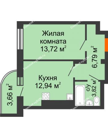 1 комнатная квартира 40,93 м² - ЖК Маршал
