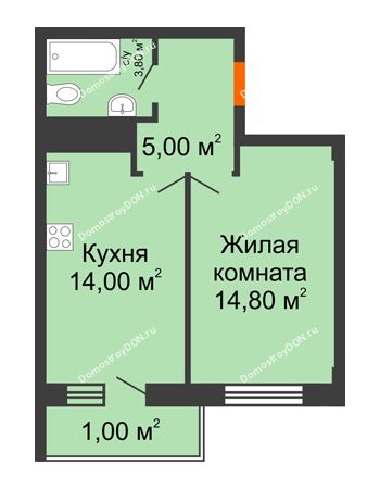 1 комнатная квартира 38,6 м² - ЖК Клубный дом на Мечникова
