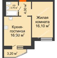 2 комнатная квартира 42,3 м² в ЖК 5 Элемент (Пятый Элемент), дом Корпус 5-7 (Монолит) - планировка