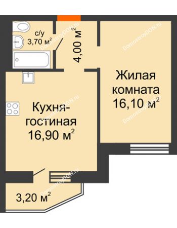 2 комнатная квартира 42,3 м² в ЖК 5 элемент Аске, дом Корпус 5-7 (Монолит)