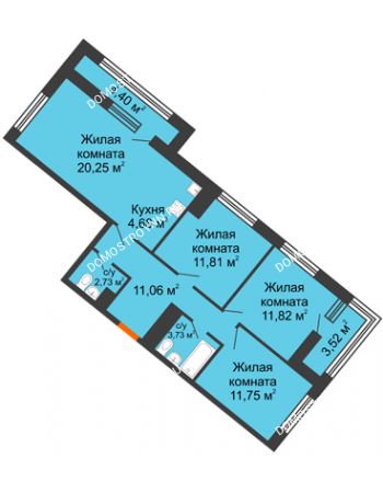 3 комнатная квартира 80,91 м² в ЖК Дом на Набережной, дом № 1