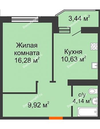 1 комнатная квартира 42,69 м² в ЖК Губернский, дом Литер 29