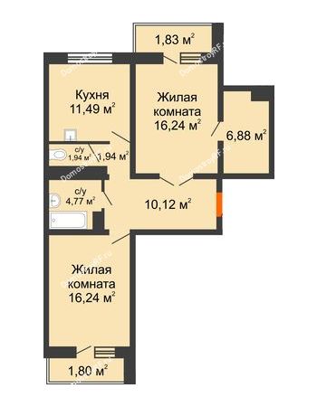 2 комнатная квартира 73,25 м² в ЖК Мой город, дом Литер 3