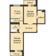 2 комнатная квартира 73,25 м² в ЖК Мой город, дом Литер 3 - планировка