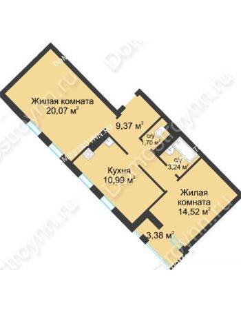 2 комнатная квартира 61,58 м² в ЖК Воскресенская слобода, дом №1