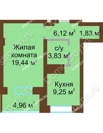 1 комнатная квартира 45,44 м² - ЖК Подкова Приокская