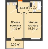 2 комнатная квартира 47,58 м² в ЖК Гвардейский 3.0, дом Секция 3 - планировка