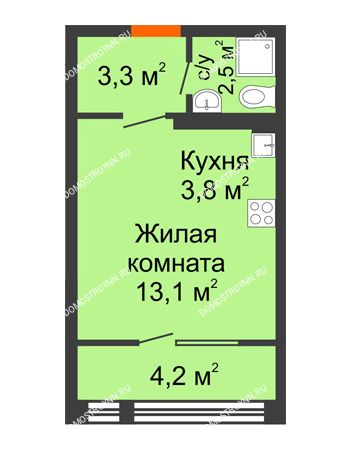 Студия 26,9 м² в ЖК Новая Кузнечиха, дом № 15
